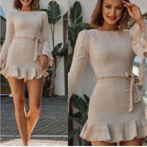 Selfie Leslie Aspley Flare Cuff Waist Tie linen Dress size medium